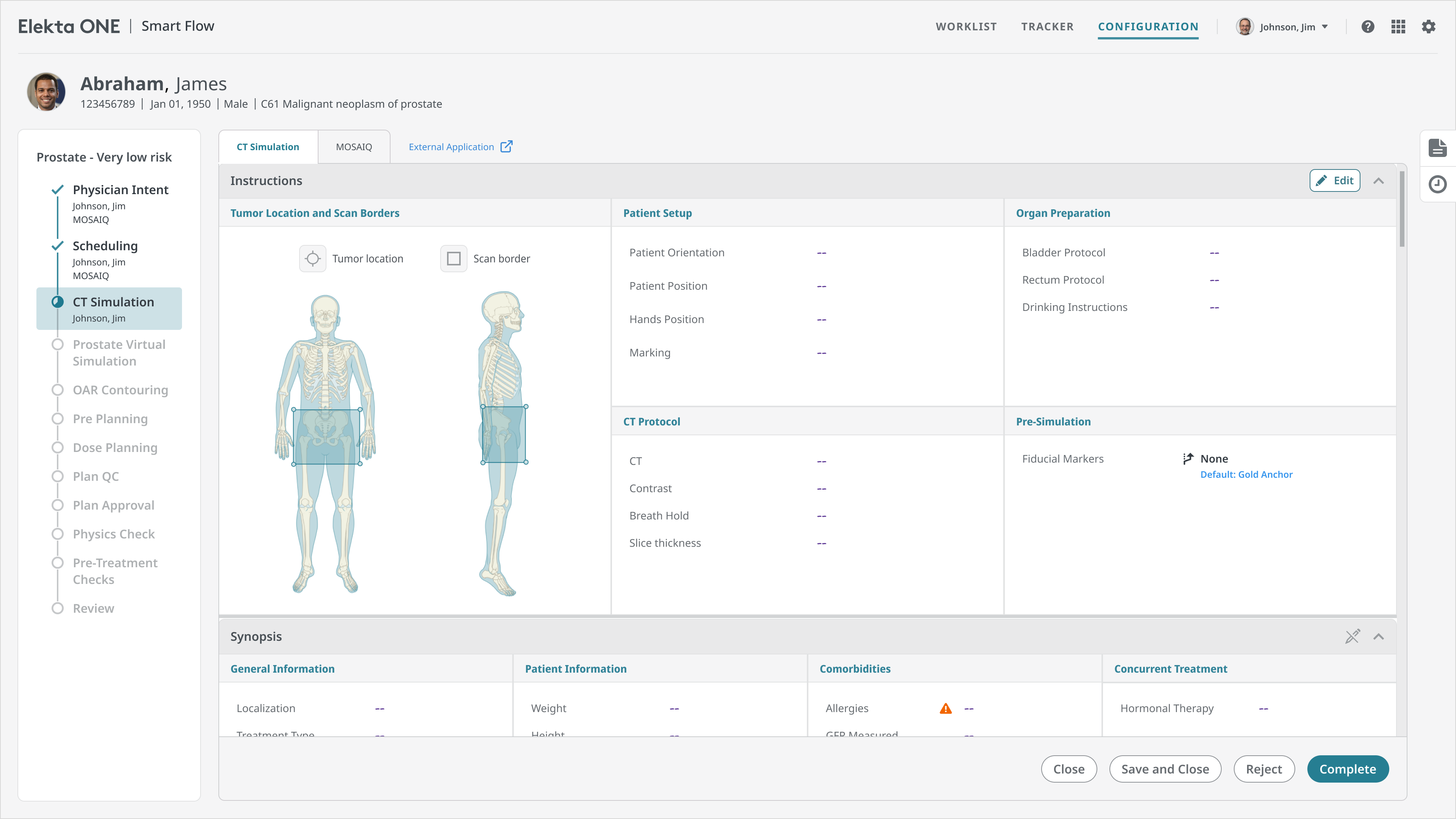 Smart Flow patient screen, showing patient within a treatment workflow