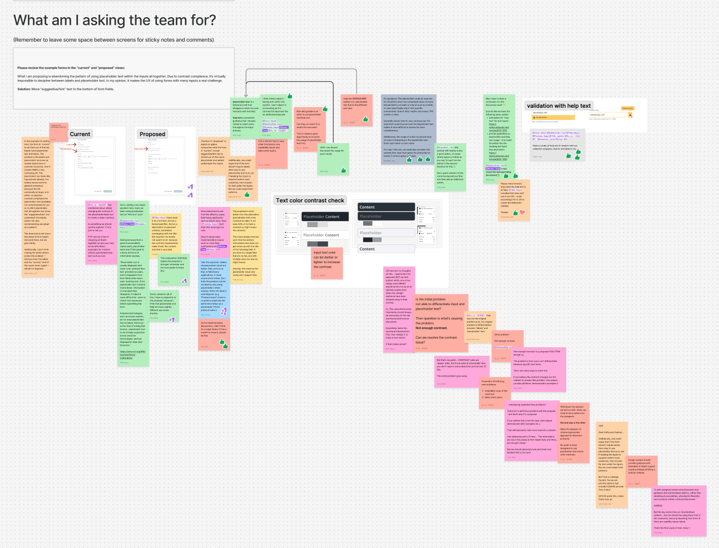 Detail of FigJam board showing design examples and sticky notes from multiple contributors.