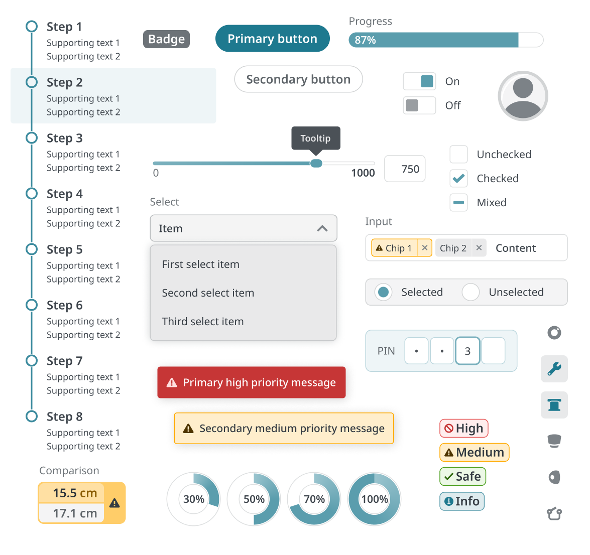 A collage of assorted Elekta ONE Design System elements.